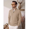image:imageCOOFANDY Mens Quarter Zip Sweater 14 Zip Mock Neck Knitted Dress PulloverKhaki