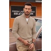 image:imageCOOFANDY Mens Quarter Zip Sweater 14 Zip Mock Neck Knitted Dress PulloverKhaki