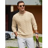 image:imageCOOFANDY Mens Sweater Crewneck Cable Knit Sweater Casual Warm PulloverApricot