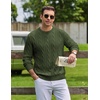 image:imageCOOFANDY Mens Sweater Crewneck Cable Knit Sweater Casual Warm PulloverArmy Green