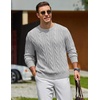 image:imageCOOFANDY Mens Sweater Crewneck Cable Knit Sweater Casual Warm PulloverLight Gray