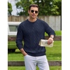 image:imageCOOFANDY Mens Sweater Crewneck Cable Knit Sweater Casual Warm PulloverNavy Blue