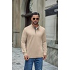 image:imageCOOFANDY Mens TShirt Quarter Button Pullover Casual Long Sleeve SweatshirtLight Khaki