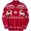 image:imageCOOFANDY Mens Ugly Christmas Sweater Quarter Zip Holiday Xmas Knit PulloverAsnowflake Reindeer Deep Red
