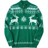 image:imageCOOFANDY Mens Ugly Christmas Sweater Quarter Zip Holiday Xmas Knit PulloverAsnowflake Reindeer Green