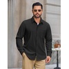 image:imageCOOFANDY Mens Waffle Shirt Jacket Casual Overshirt Long Sleeve Lightweight Textured Shacket with PocketBlack