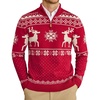 image:imageCOOFANDY Mens Ugly Christmas Sweater Quarter Zip Holiday Xmas Knit PulloverAsnowflake Reindeer Deep Red