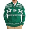image:imageCOOFANDY Mens Ugly Christmas Sweater Quarter Zip Holiday Xmas Knit PulloverAsnowflake Reindeer Green