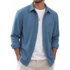 image:imageCOOFANDY Mens Waffle Shirt Jacket Casual Overshirt Long Sleeve Lightweight Textured Shacket with PocketSea Blue