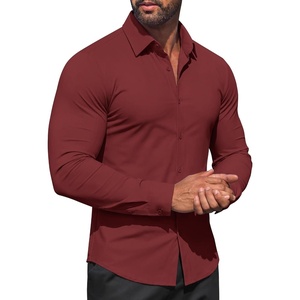 image:imageCOOFANDY Men Muscle Stretch Dress Shirts Long Sleeve Casual Button Up ShirtWine Red