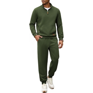 image:imageCOOFANDY Mens 2 Piece Tracksuit Sets Casual Quarter Zip Athletic SweatsuitArmy Green
