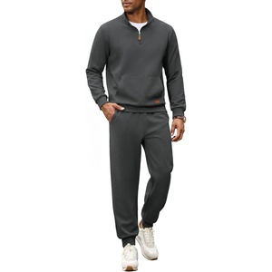 image:imageCOOFANDY Mens 2 Piece Tracksuit Sets Casual Quarter Zip Athletic SweatsuitDark Grey