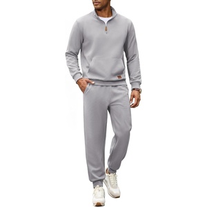 image:imageCOOFANDY Mens 2 Piece Tracksuit Sets Casual Quarter Zip Athletic SweatsuitLight Gray