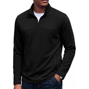 image:imageCOOFANDY Mens Fleece Quarter Zip Sweatshirt Long Sleeve Pullover SweatshirtAll Black