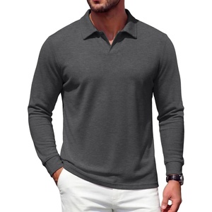 image:imageCOOFANDY Mens Knit Polo Shirts Casual Long Sleeve Polo Sweater Golf ShirtsDark Grey