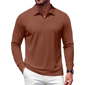image:imageCOOFANDY Mens Knit Polo Shirts Casual Long Sleeve Polo Sweater Golf ShirtsLight Brown