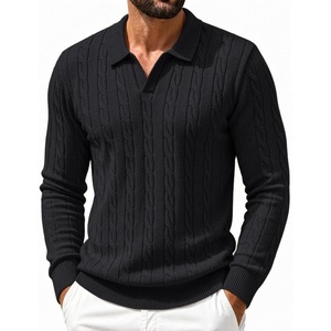 image:imageCOOFANDY Mens Polo Sweater Long Sleeve Classic Twisted Knitted PulloverAll Black