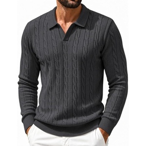 image:imageCOOFANDY Mens Polo Sweater Long Sleeve Classic Twisted Knitted PulloverDark Gray