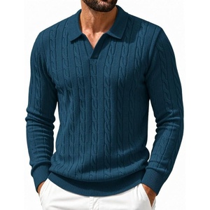 image:imageCOOFANDY Mens Polo Sweater Long Sleeve Classic Twisted Knitted PulloverDeep Blue
