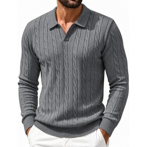 image:imageCOOFANDY Mens Polo Sweater Long Sleeve Classic Twisted Knitted PulloverGray