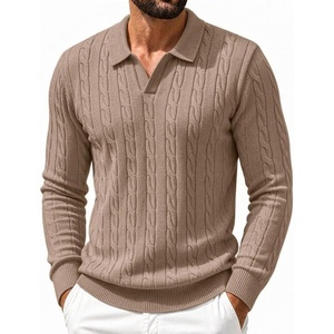 image:imageCOOFANDY Mens Polo Sweater Long Sleeve Classic Twisted Knitted PulloverKhaki