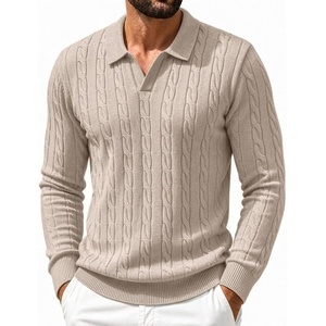 image:imageCOOFANDY Mens Polo Sweater Long Sleeve Classic Twisted Knitted PulloverLight Khaki
