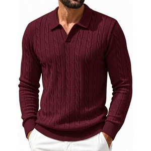 image:imageCOOFANDY Mens Polo Sweater Long Sleeve Classic Twisted Knitted PulloverWine Red