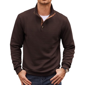 image:imageCOOFANDY Mens Quarter Button Sweatshirt Long Sleeve Pullover Waffle Casual Stand Collar SweaterBrown