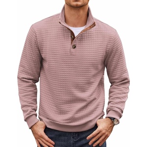 image:imageCOOFANDY Mens Quarter Button Sweatshirt Long Sleeve Pullover Waffle Casual Stand Collar SweaterDusty Pink