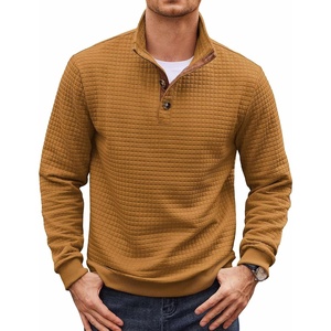 image:imageCOOFANDY Mens Quarter Button Sweatshirt Long Sleeve Pullover Waffle Casual Stand Collar SweaterLight Brown