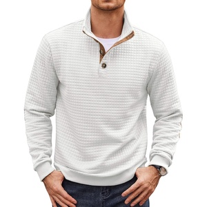 image:imageCOOFANDY Mens Quarter Button Sweatshirt Long Sleeve Pullover Waffle Casual Stand Collar SweaterWhite