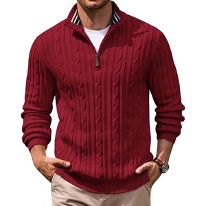 image:imageCOOFANDY Mens Quarter Zip Pullover Cable Knit Mock Neck Dress SweaterWine Red