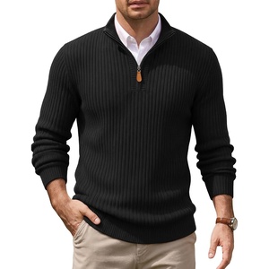 image:imageCOOFANDY Mens Quarter Zip Pullover Sweater Knit Texture Mock Neck SweaterBlack