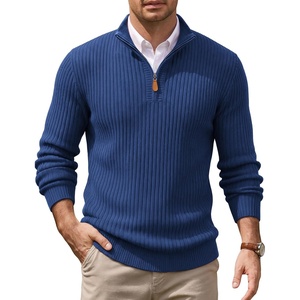 image:imageCOOFANDY Mens Quarter Zip Pullover Sweater Knit Texture Mock Neck SweaterBlue