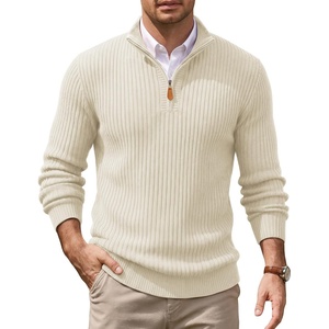 image:imageCOOFANDY Mens Quarter Zip Pullover Sweater Knit Texture Mock Neck SweaterCream
