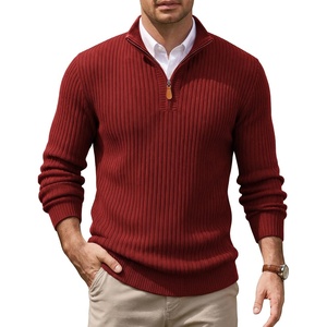 image:imageCOOFANDY Mens Quarter Zip Pullover Sweater Knit Texture Mock Neck SweaterDark Red