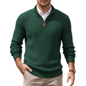 image:imageCOOFANDY Mens Quarter Zip Pullover Sweater Knit Texture Mock Neck SweaterLake Green