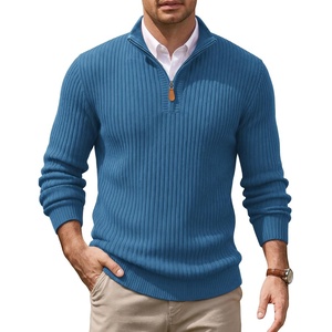 image:imageCOOFANDY Mens Quarter Zip Pullover Sweater Knit Texture Mock Neck SweaterLight Blue
