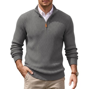 image:imageCOOFANDY Mens Quarter Zip Pullover Sweater Knit Texture Mock Neck SweaterLight Gray