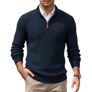 image:imageCOOFANDY Mens Quarter Zip Pullover Sweater Knit Texture Mock Neck SweaterNavy Blue