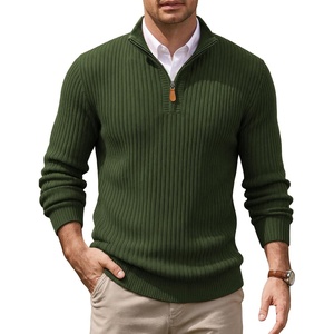 image:imageCOOFANDY Mens Quarter Zip Pullover Sweater Knit Texture Mock Neck SweaterOlive Green