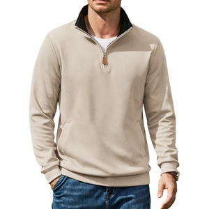 image:imageCOOFANDY Mens Quarter Zip Pullover Sweatshirts Casual Mock Neck SweaterLight Khaki