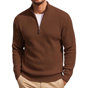 image:imageCOOFANDY Mens Quarter Zip Sweater 14 Zip Mock Neck Knitted Dress PulloverCoffee Brown
