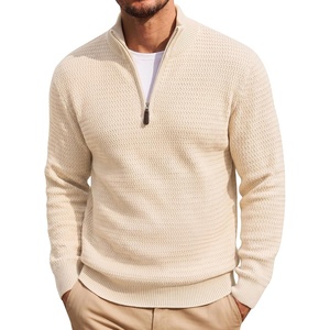 image:imageCOOFANDY Mens Quarter Zip Sweater 14 Zip Mock Neck Knitted Dress PulloverCream