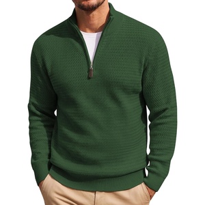 image:imageCOOFANDY Mens Quarter Zip Sweater 14 Zip Mock Neck Knitted Dress PulloverDark Green