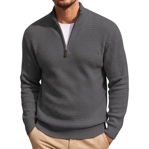 image:imageCOOFANDY Mens Quarter Zip Sweater 14 Zip Mock Neck Knitted Dress PulloverDark Grey