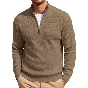 image:imageCOOFANDY Mens Quarter Zip Sweater 14 Zip Mock Neck Knitted Dress PulloverDark Khaki
