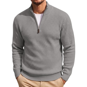 image:imageCOOFANDY Mens Quarter Zip Sweater 14 Zip Mock Neck Knitted Dress PulloverGrey
