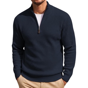 image:imageCOOFANDY Mens Quarter Zip Sweater 14 Zip Mock Neck Knitted Dress PulloverMidnight Blue