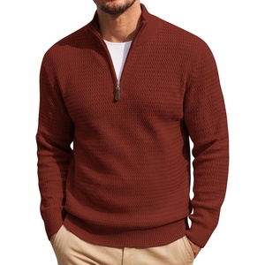 image:imageCOOFANDY Mens Quarter Zip Sweater 14 Zip Mock Neck Knitted Dress PulloverWine Red